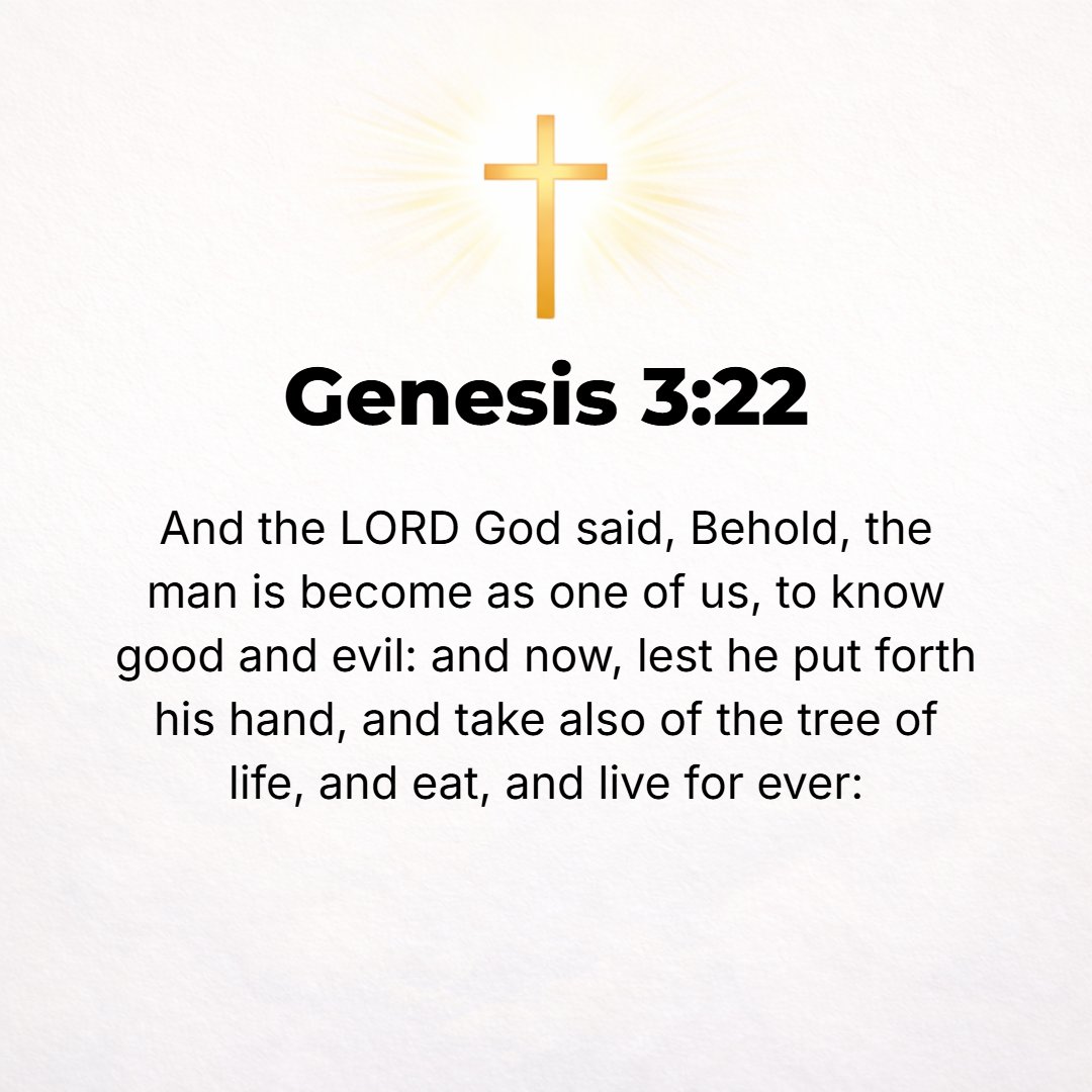 Genesis 3:22 - And the Lord God said, Behold, the man has become like one of Us [the Father, Son, and Holy Spirit], to know [how to distinguish between] good and evil and b...