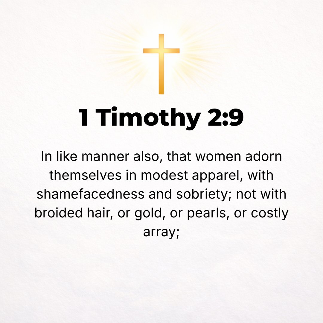 1 Timothy 2:9 - Also [I desire] that women should adorn themselves modestly and appropriately and sensibly in seemly apparel, not with [elaborate] hair arrangement or gold o...