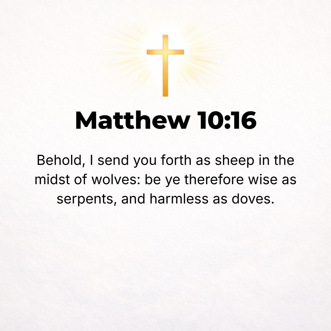 Matthew 10:16 - Behold, I am sending you out like sheep in the midst of wolves; be wary and wise as serpents, and be innocent (harmless, guileless, and without falsity) as d...