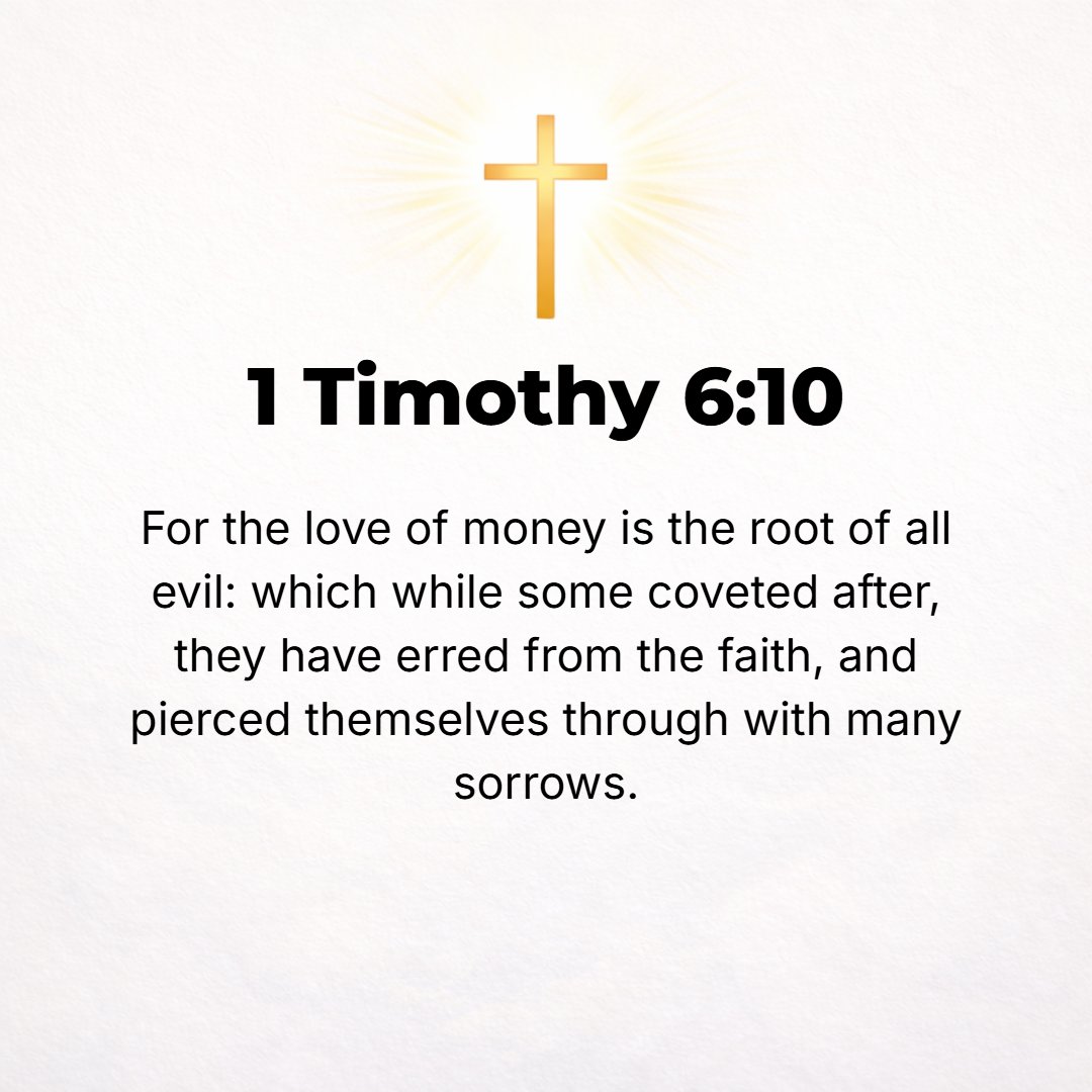 1 Timothy 6:10 - For the love of money is a root of all evils; it is through this craving that some have been led astray and have wandered from the faith and pierced themselv...