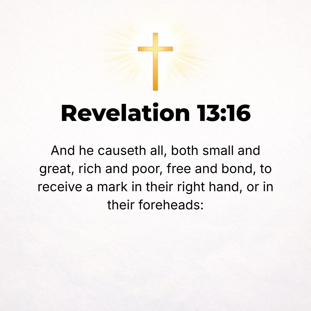 Revelation 13:16 - Also he compels all [alike], both small and great, both the rich and the poor, both free and slave, to be marked with an inscription [stamped] on their right...
