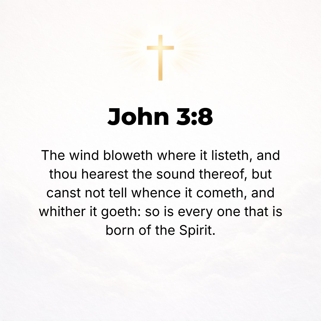 John 3:8 - The wind blows (breathes) where it wills; and though you hear its sound, yet you neither know where it comes from nor where it is going. So it is with everyo...