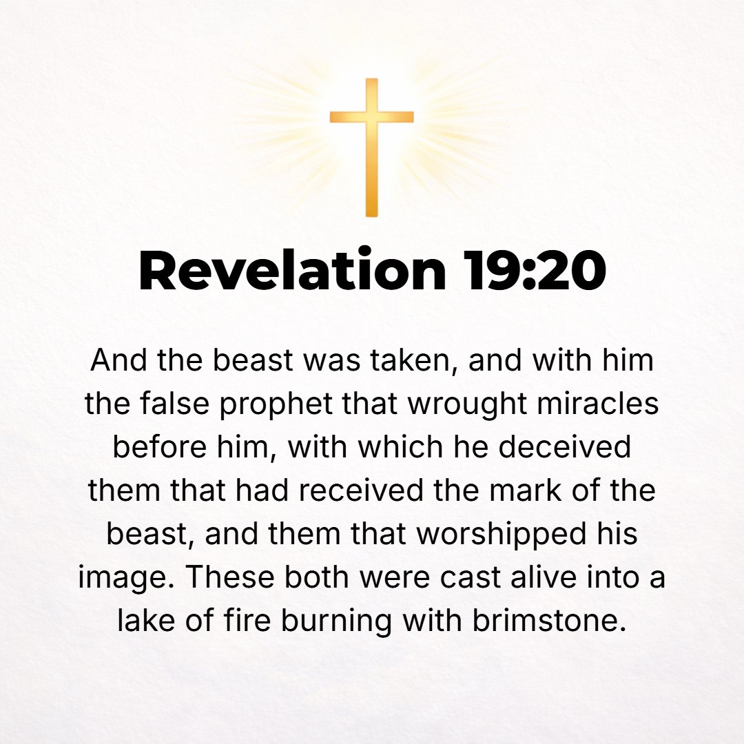 Revelation 19:20 - And the beast was seized and overpowered, and with him the false prophet who in his presence had worked wonders and performed miracles by which he led astray...