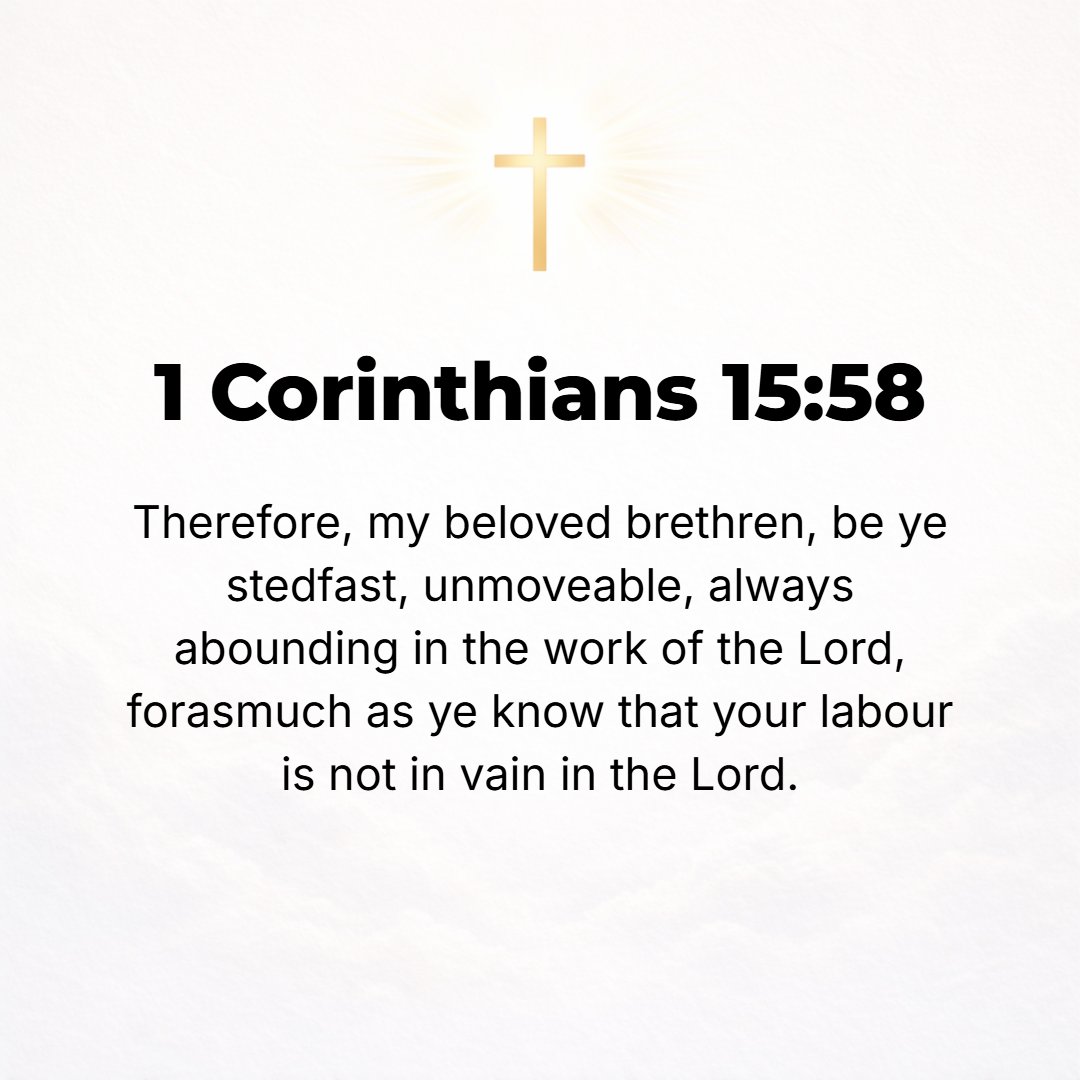 1 Corinthians 15:58 - Therefore, my beloved brethren, be firm (steadfast), immovable, always abounding in the work of the Lord [always being superior, excelling, doing more than e...