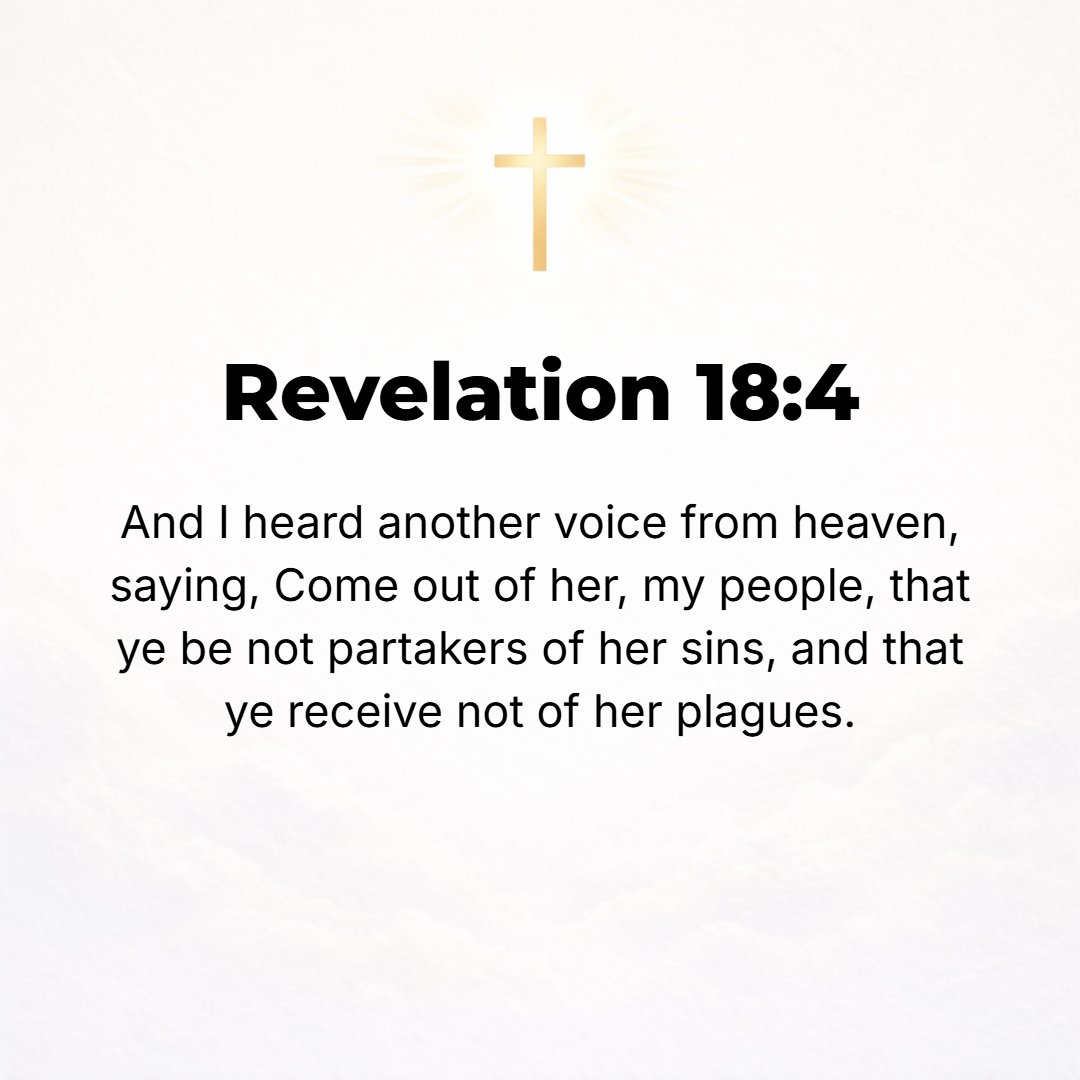 Revelation 18:4 - I then heard another voice from heaven saying, Come out from her, my people, so that you may not share in her sins, neither participate in her plagues. [Isa....