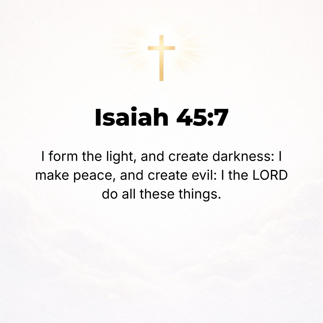 Isaiah 45:7 - I form the light and create darkness, I make peace [national well-being] and I create [physical] evil (calamity); I am the Lord, Who does all these things.