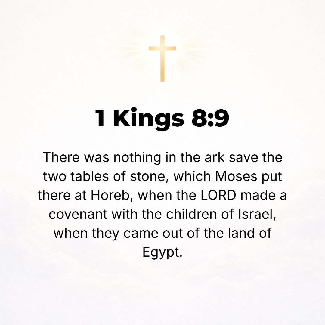 1 Kings 8:9 - There was nothing in the ark except the two tables of stone which Moses put there at Horeb, where the Lord made a covenant with the Israelites when they came...