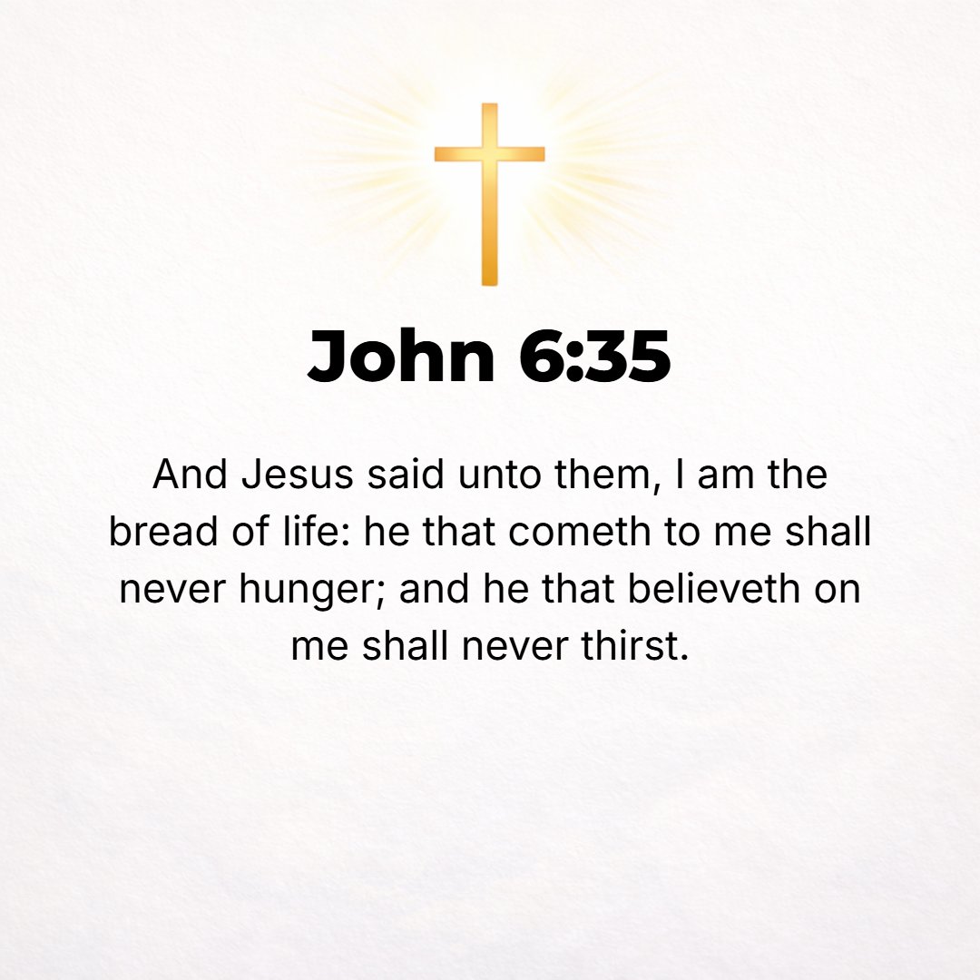 John 6:35 - Jesus replied, I am the Bread of Life. He who comes to Me will never be hungry, and he who believes in and cleaves to and trusts in and relies on Me will nev...