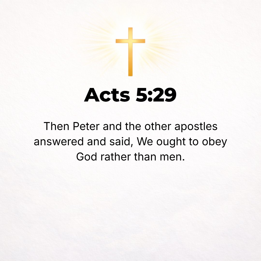 Acts 5:29 - Then Peter and the apostles replied, We must obey God rather than men.