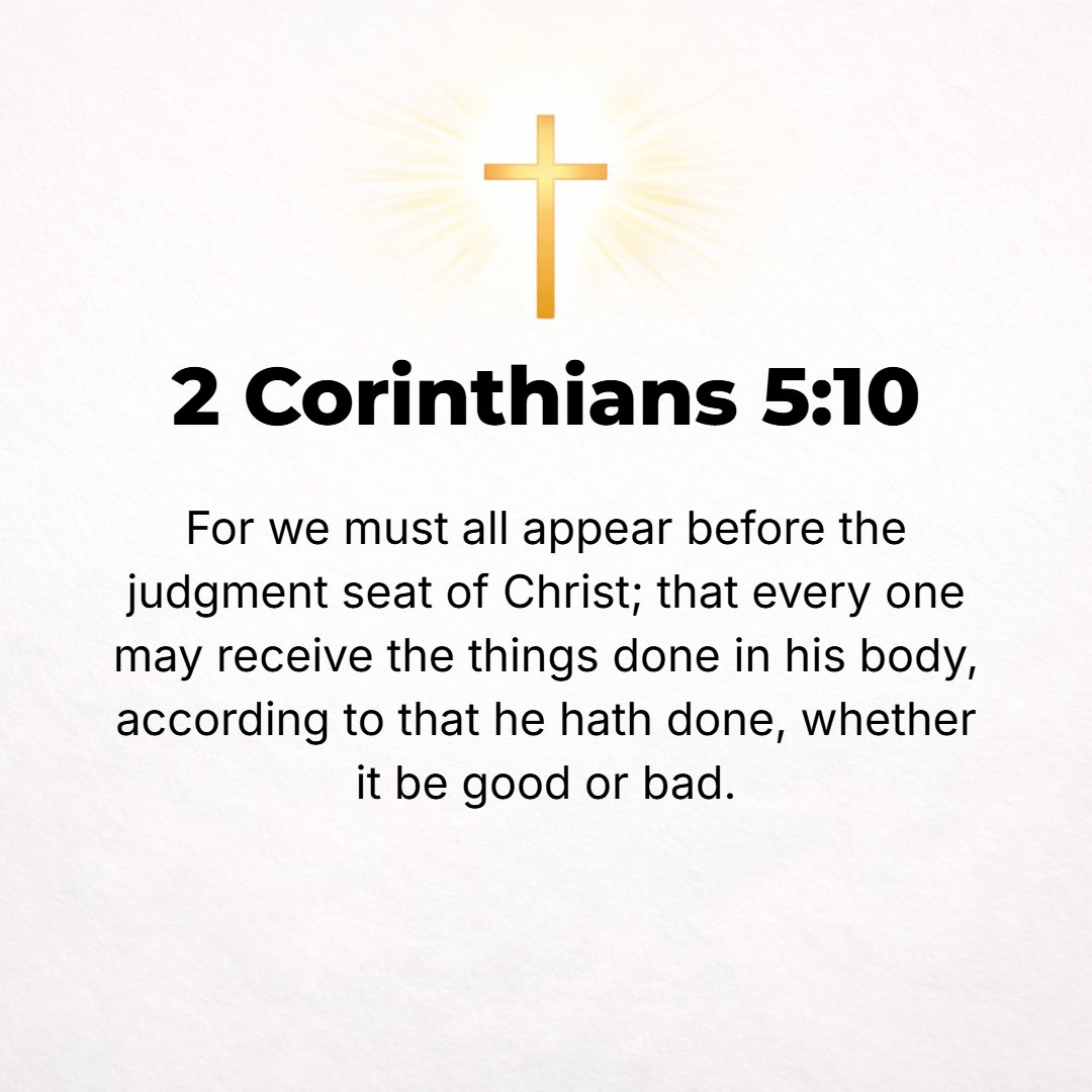 2 Corinthians 5:10 - For we must all appear and be revealed as we are before the judgment seat of Christ, so that each one may receive [his pay] according to what he has done in ...
