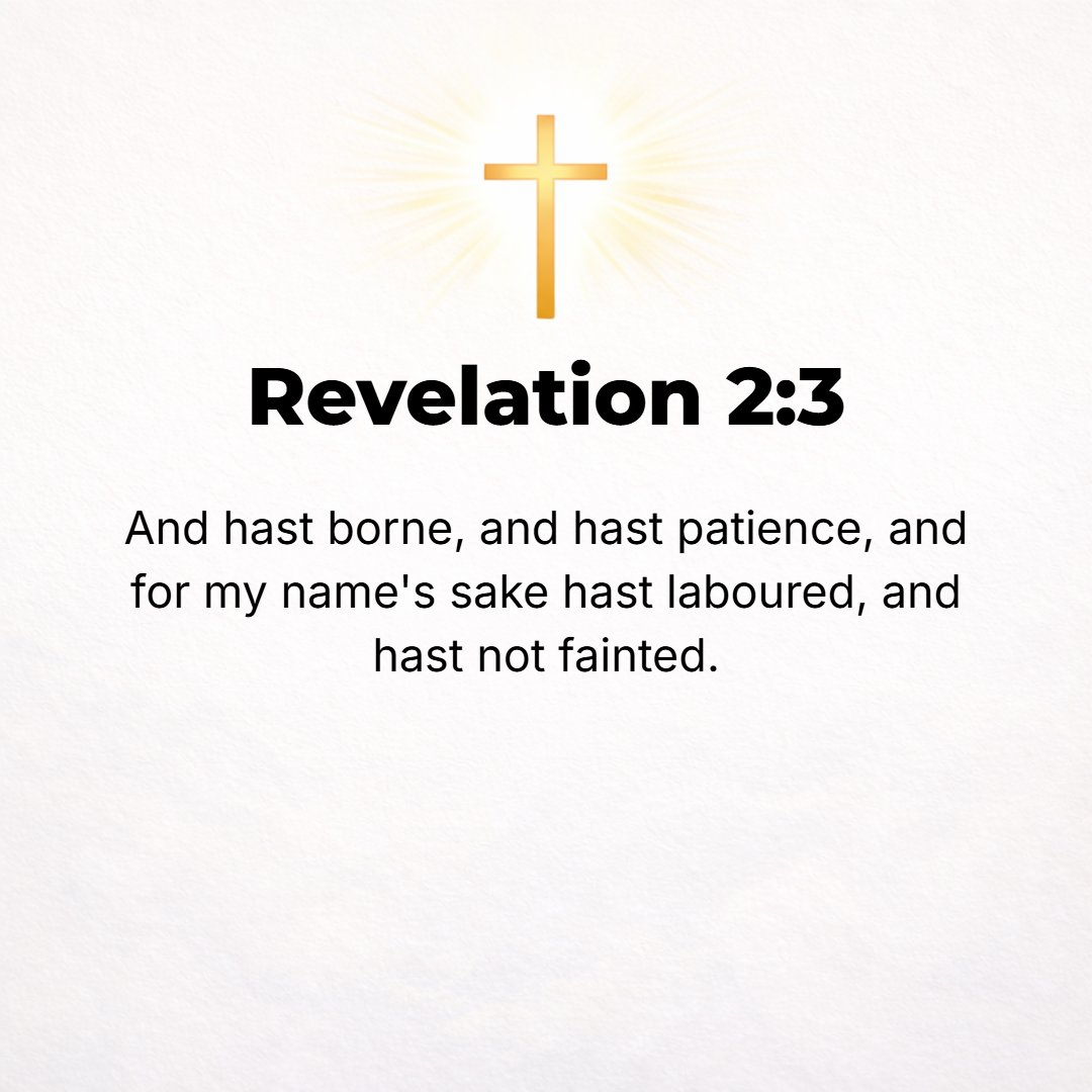 Revelation 2:3 - I know you are enduring patiently and are bearing up for My name's sake, and you have not fainted or become exhausted or grown weary.