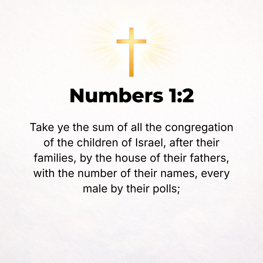 Numbers 1:2 - Take a census of all the males of the congregation of the Israelites by families, by their fathers' houses, according to the number of names, head by head.